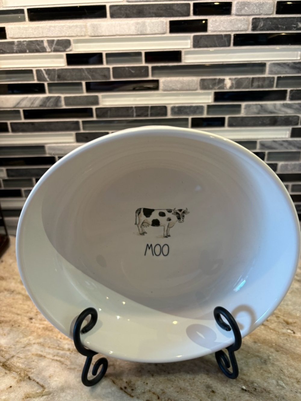 White Ceramic 'Moo' Cow Serving Bowl